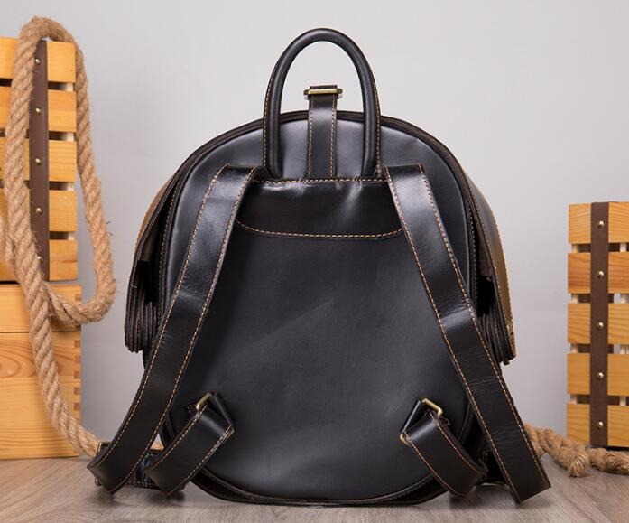 Unique round black leather backpack bag
