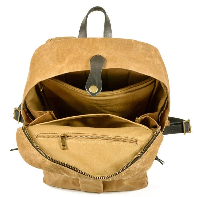 Canvas and leather backpack wallet grey black brown