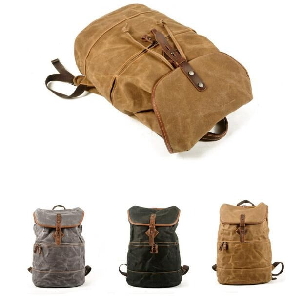 Canvas and leather backpack bags grey, brown, black